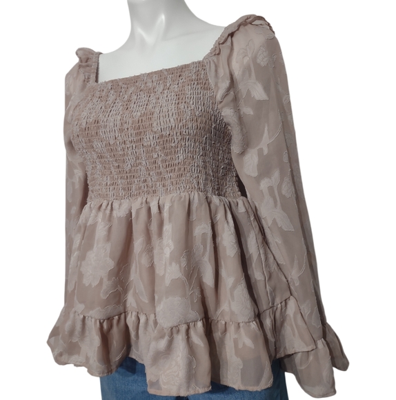 Cato Babydoll Smocked Top Sz Large Dusty Rose Pink Whimsical Fairy Blouse - Picture 6 of 8